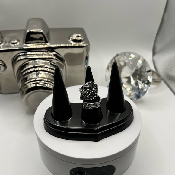 Stainless‎ Steel Spoon Style Ring W/ Flower Design Adjustable NEW - Picture 1 of 5